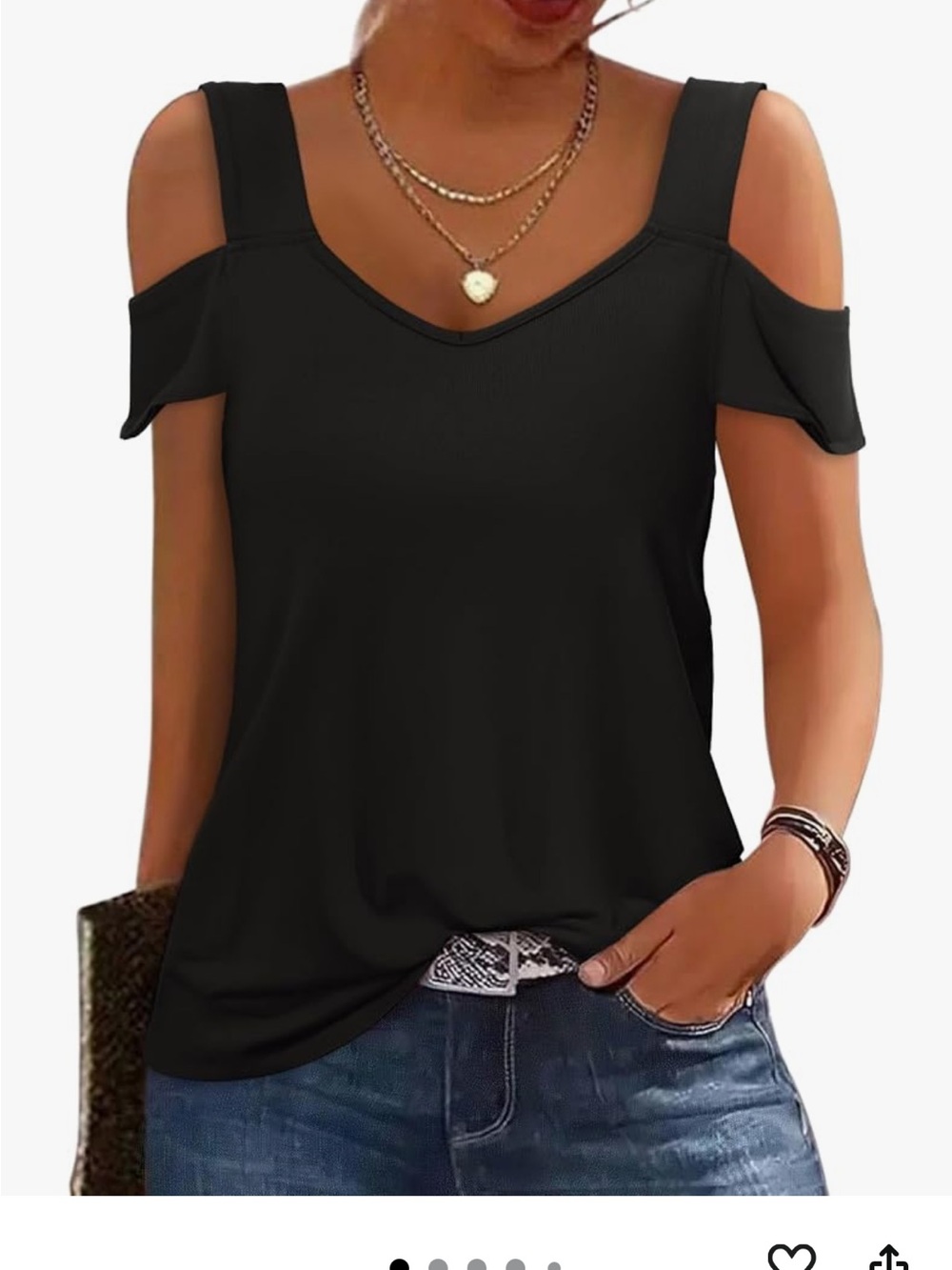 New With Tags Cold-Shoulder V-Neck Women's Top - Black XL